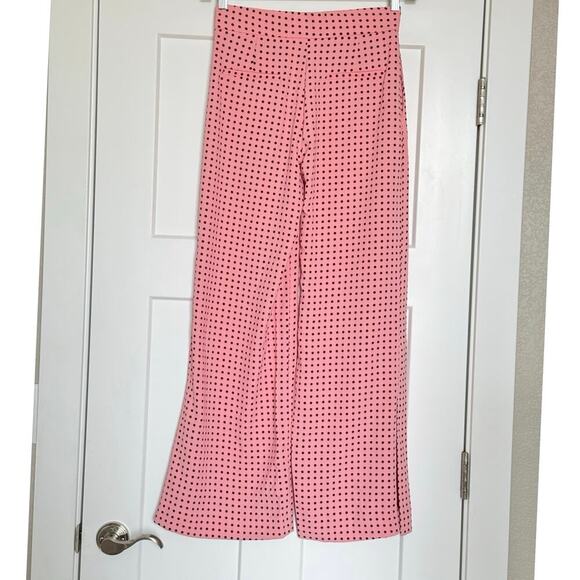 Zara Pink Polka Dot Wide Leg Side Slit Trouser Pants Womens Size XS - Picture 5 of 10